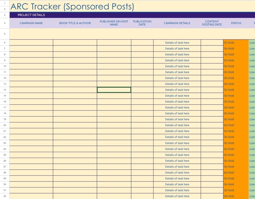 Arc tracker sheet screenshot